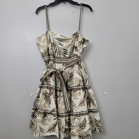 Antonio Melani Marlee Tropical Print Square Neck Tie Waist Tiered Dress - Picture 5 of 12